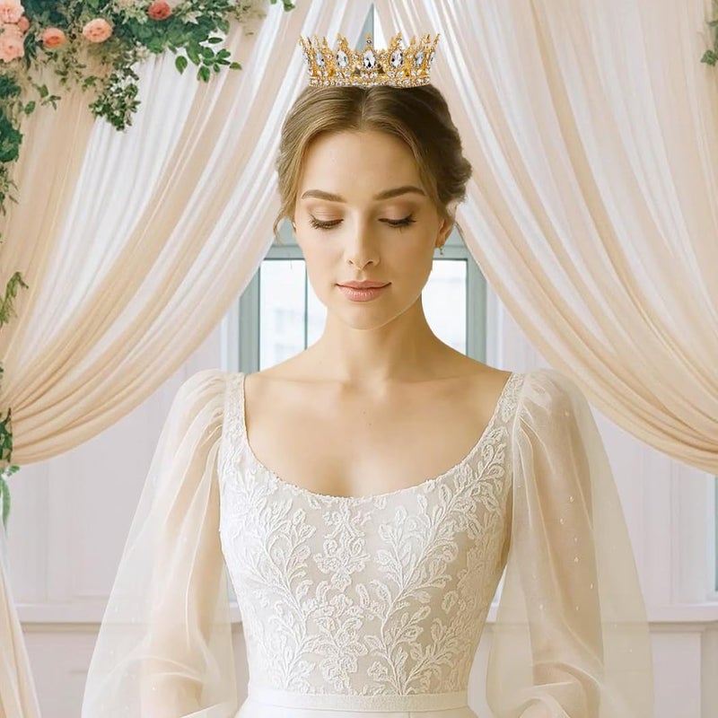 Nackiy Gold Crown for Women, Crystal Queen Tiaras Headband Wedding Bridal Hair Accessories, Birthday Party Prom Cake Topper - Image 5